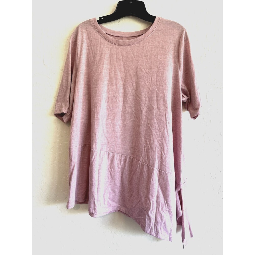 Lane Bryant Pink‎ Asymmetrical Women's Shirt Size 18/20 Short Sleeve Crew Neck
